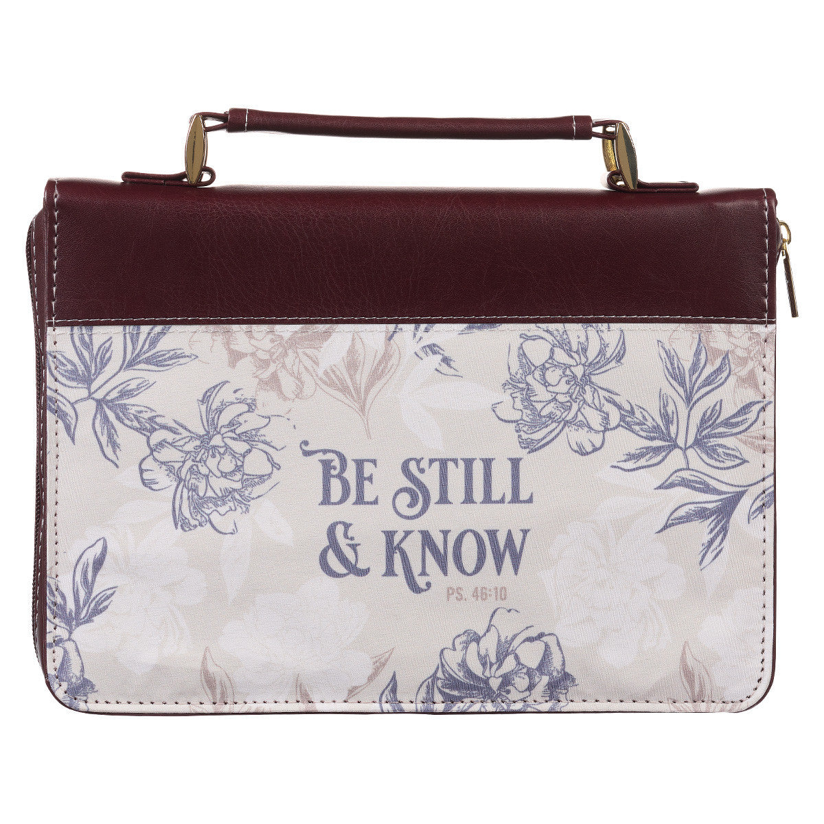 Be Still and Know Neutral Florals Faux Leather Fashion Bible Cover – Psalm 46:10 (8" x 10.8" x 2")